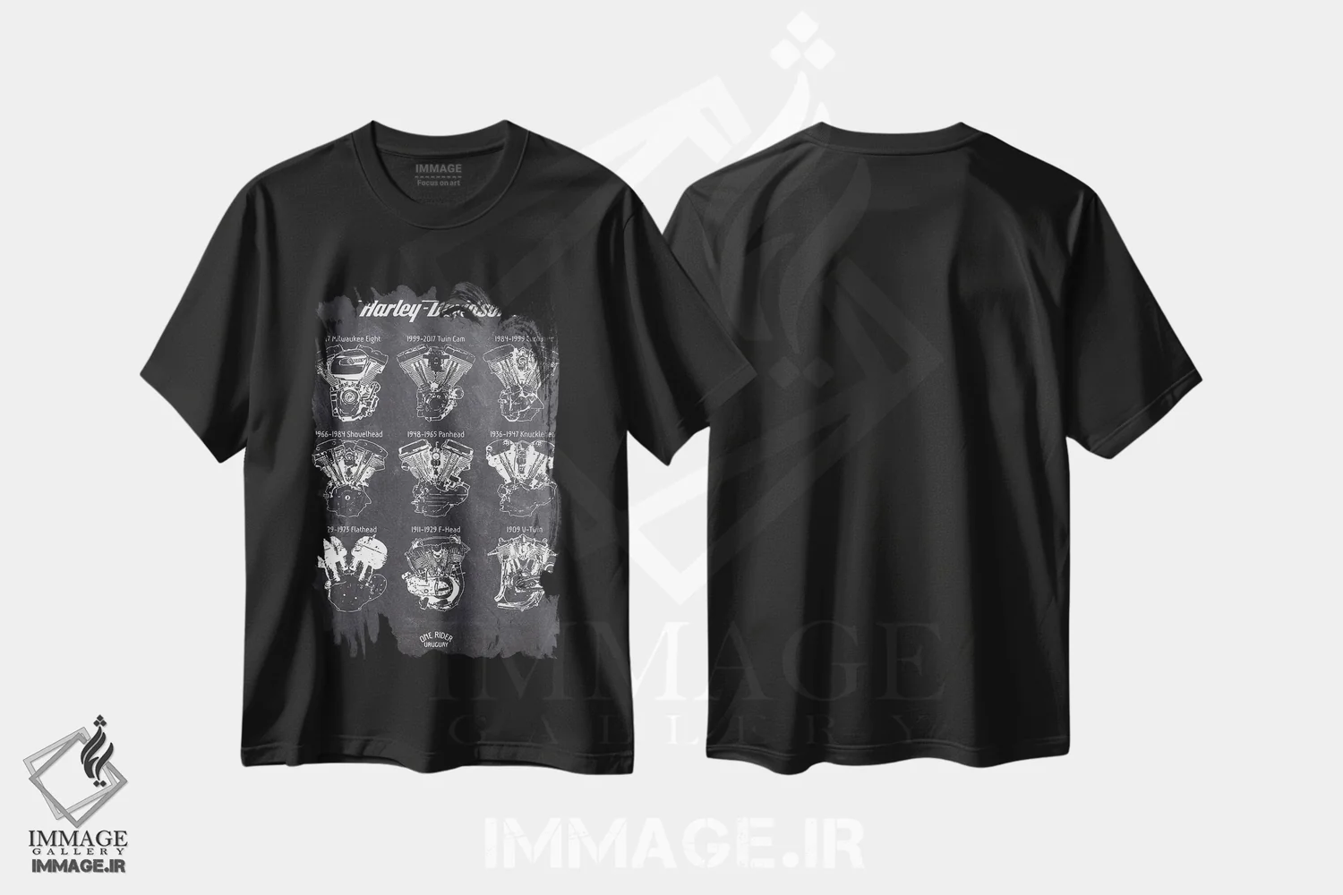 تیشرت مشکی طرح دار موتور هارلی، هنر دیجیتال سیاه و سفید اثر جوزف فرناندو | فروشگاه ایماژ