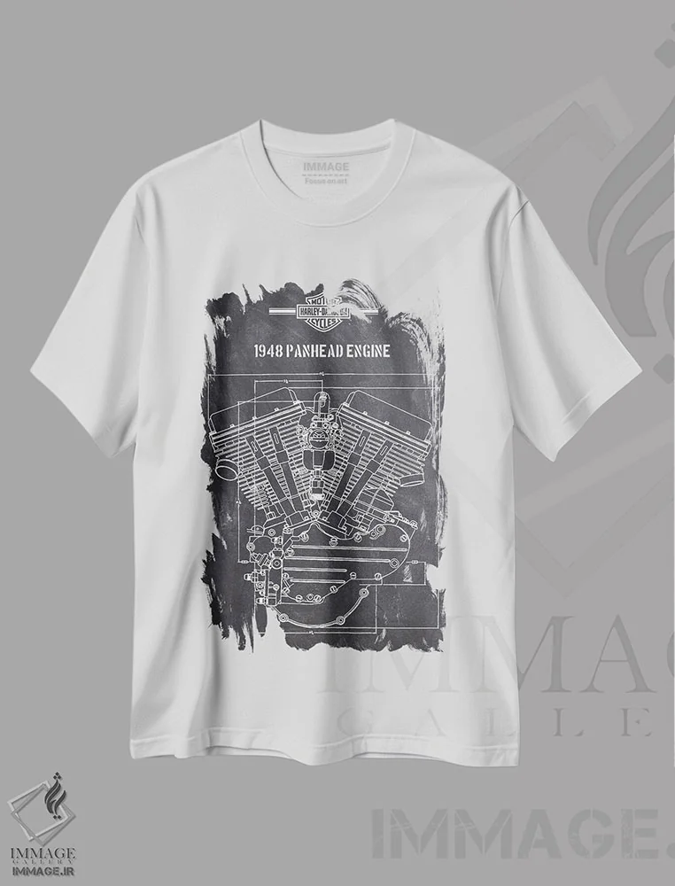 تیشرت سفید طرح دار موتور پن هد ۱۹۴۸، هنر دیجیتال سیاه و سفید اثر جوزف فرناندو | immage.ir
