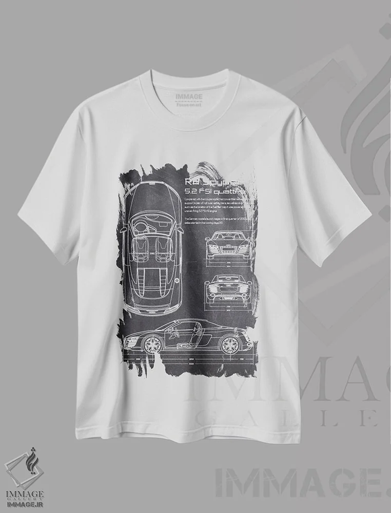 تیشرت سفید طرح دار R8 اسپایدر نسخه ۲، تزئینی اثر جوزف فرناندو | فروشگاه ایماژ