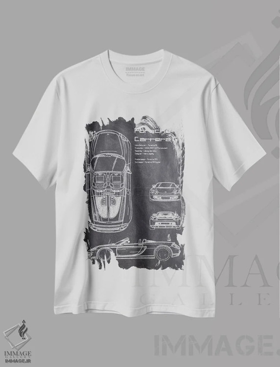 تیشرت سفید طرح دار پورشه کاررا GT، تزئینی اثر جوزف فرناندو | immage.ir
