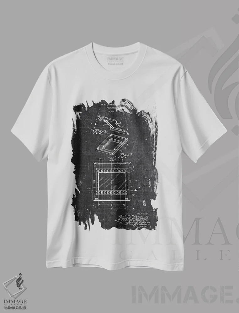 تیشرت سفید طرح دار 823,476,نوار فیلم شماره ۲۸۲۳۴۷۶، هنر تزئینی سیاه و سفید اثر جوزف فرناندو | فروشگاه ایماژ