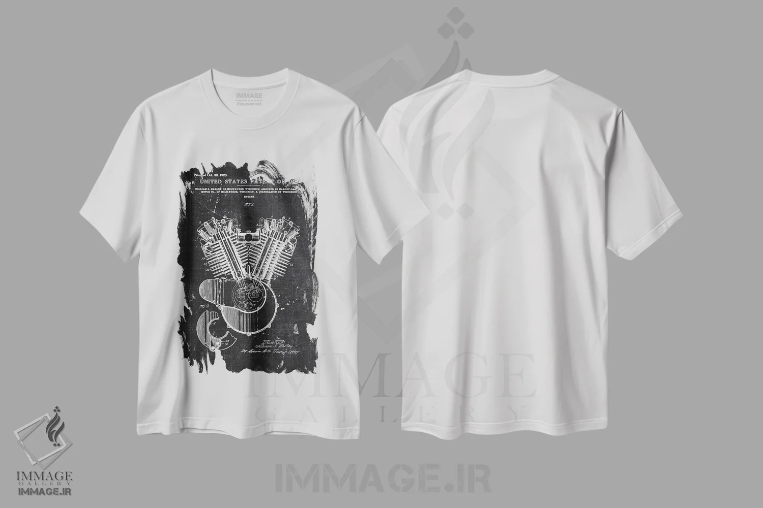 تیشرت سفید طرح دار 472,068,موتور هارلی شماره ۱۴۷۲۰۶۸، هنر تزئینی سیاه و سفید اثر جوزف فرناندو | فروشگاه ایماژ