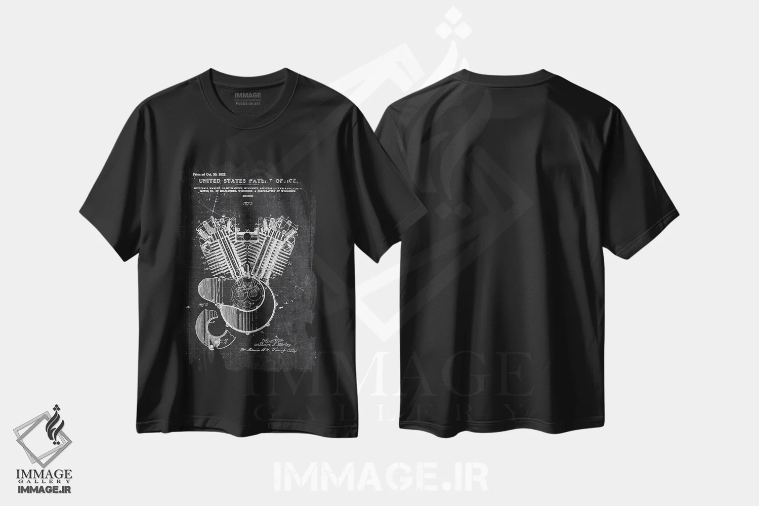 تیشرت مشکی طرح دار 472,068,موتور هارلی شماره ۱۴۷۲۰۶۸، هنر تزئینی سیاه و سفید اثر جوزف فرناندو | immage.ir