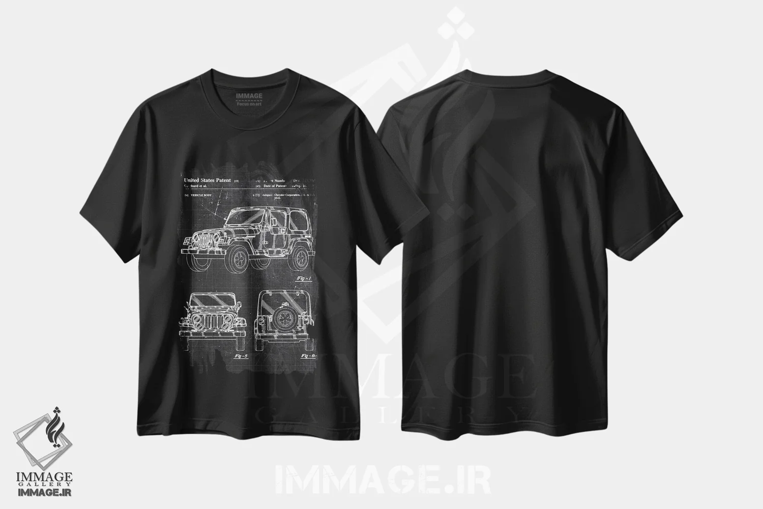تیشرت مشکی طرح دار جیپ رانگلر، هنر تزئینی سیاه و سفید اثر جوزف فرناندو | فروشگاه ایماژ