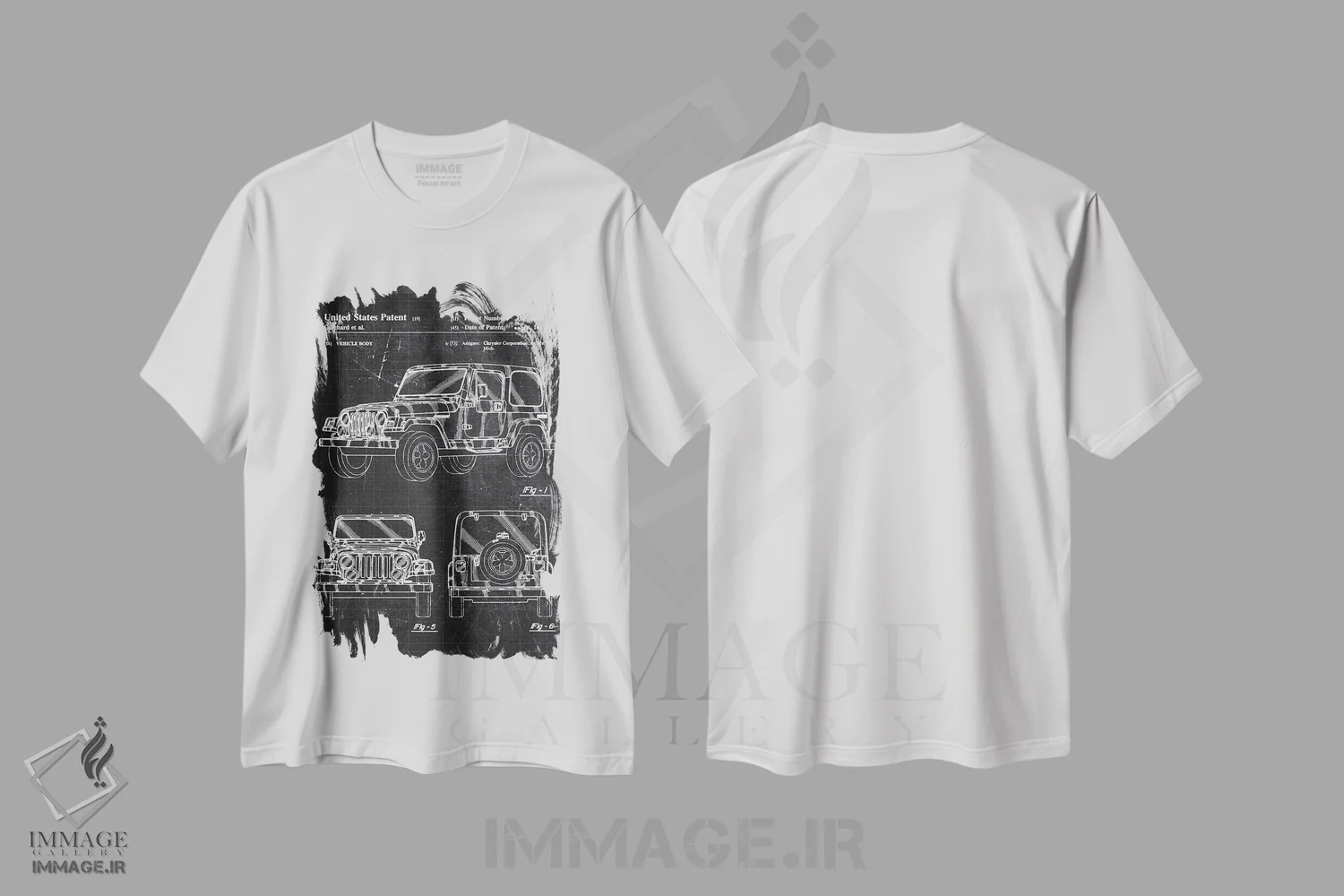 تیشرت سفید طرح دار جیپ رانگلر، هنر تزئینی سیاه و سفید اثر جوزف فرناندو | immage.ir
