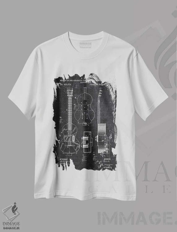 تیشرت سفید طرح دار صداهای موسیقیایی، تزئینی اثر جوزف فرناندو | فروشگاه ایماژ