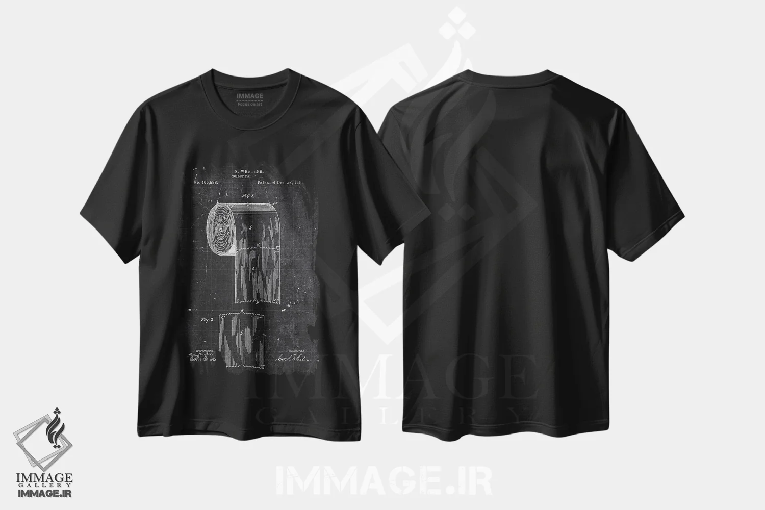 تیشرت مشکی طرح دار دستمال توالت، هنر تزئینی سیاه و سفید اثر جوزف فرناندو | فروشگاه ایماژ