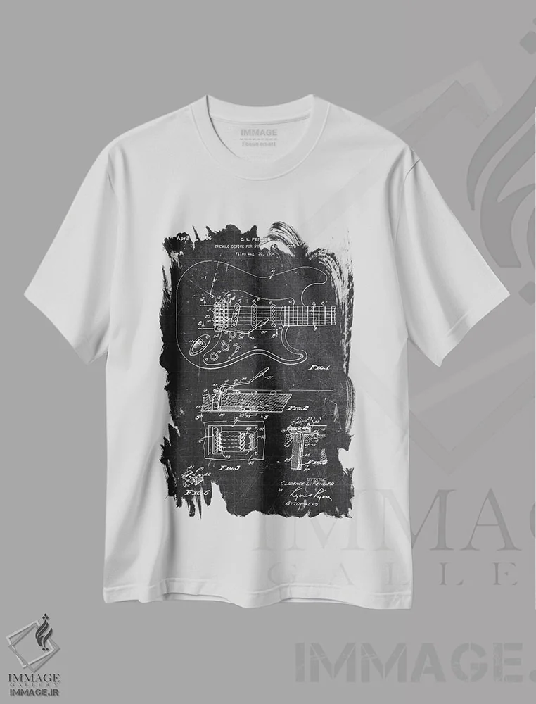 تیشرت سفید طرح دار دستگاه ترمولو، هنر تزئینی سیاه و سفید اثر جوزف فرناندو | فروشگاه ایماژ