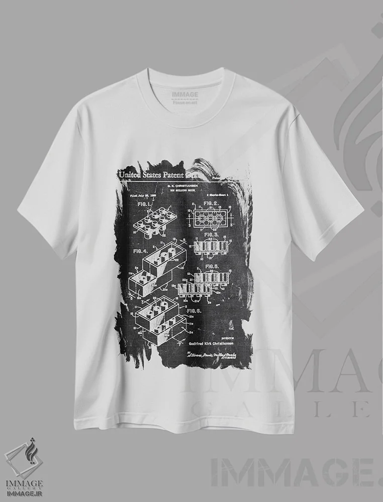 تیشرت سفید طرح دار آجر اسباب بازی، هنر تزئینی سیاه و سفید اثر جوزف فرناندو | immage.ir