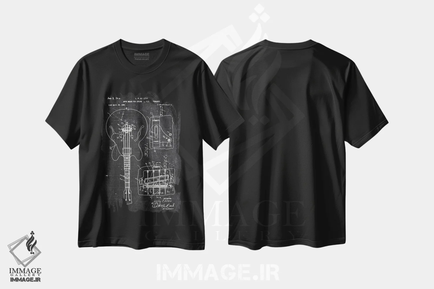 تیشرت مشکی طرح دار ساز زهی، هنر تزئینی سیاه و سفید اثر جوزف فرناندو | immage.ir