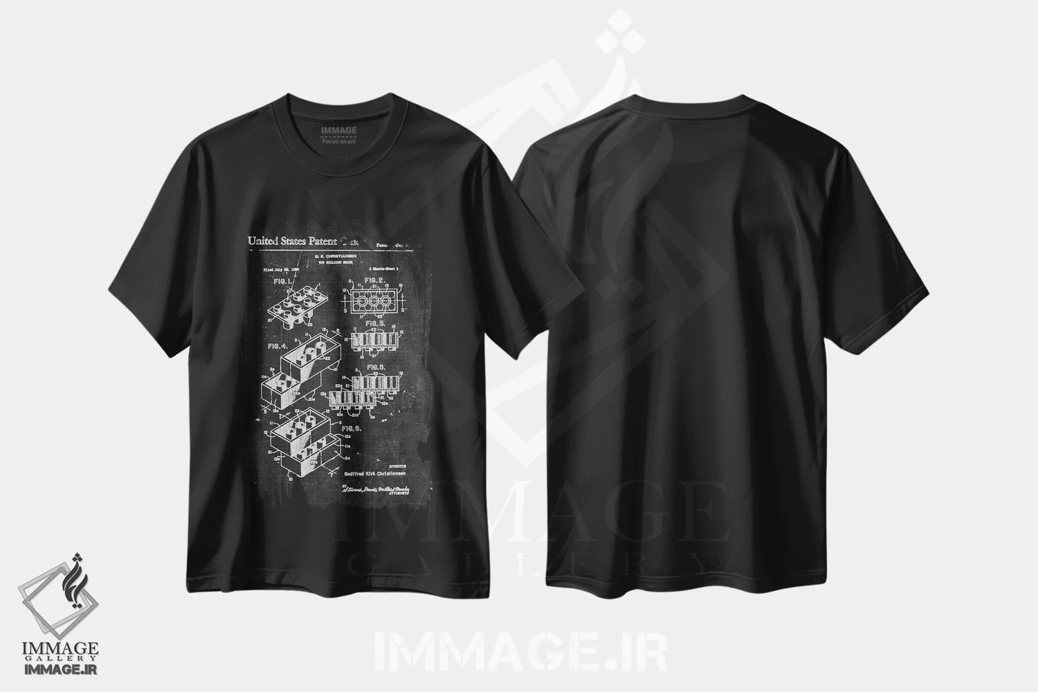 تیشرت مشکی طرح دار آجر اسباب بازی، هنر تزئینی سیاه و سفید اثر جوزف فرناندو | فروشگاه ایماژ