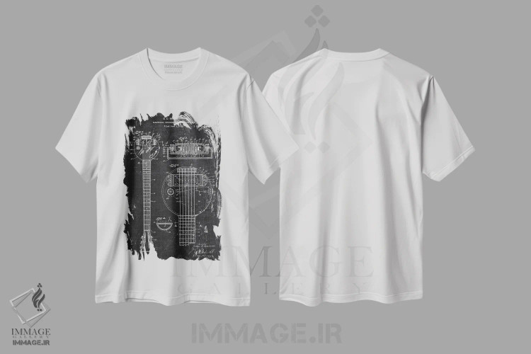 تیشرت سفید طرح دار ساز موسیقی، هنر تزئینی سیاه و سفید اثر جوزف فرناندو | immage.ir