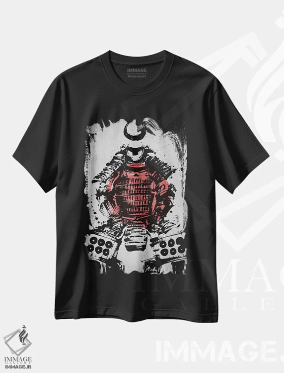 تیشرت مشکی طرح دار زره سامورایی، دکور آسیایی اثر جوزف فرناندو | فروشگاه ایماژ