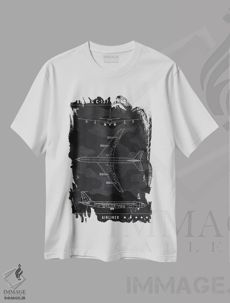 تیشرت سفید طرح دار بوئینگ C-137 استراتولاینر، تزئینی اثر جوزف فرناندو | immage.ir