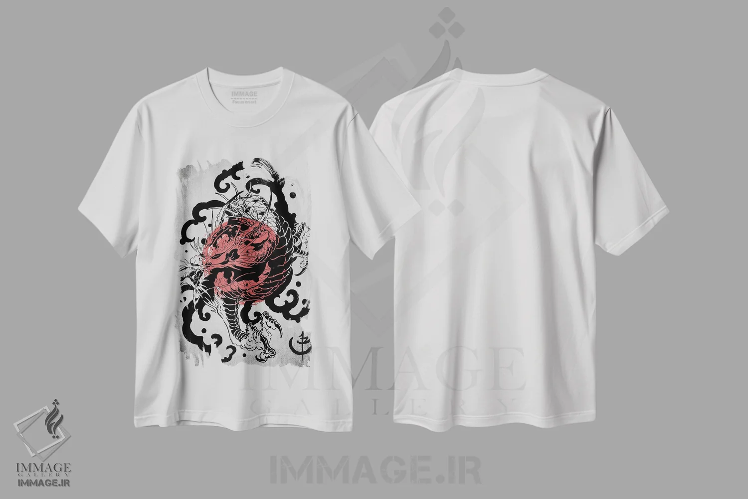 تیشرت سفید طرح دار سامورایی اژدها، دکور آسیایی اثر جوزف فرناندو | فروشگاه ایماژ