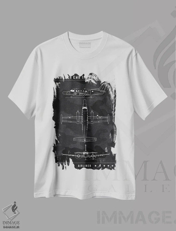تیشرت سفید طرح دار امبرائر EMB، هنر تزئینی سیاه و سفید اثر جوزف فرناندو | immage.ir