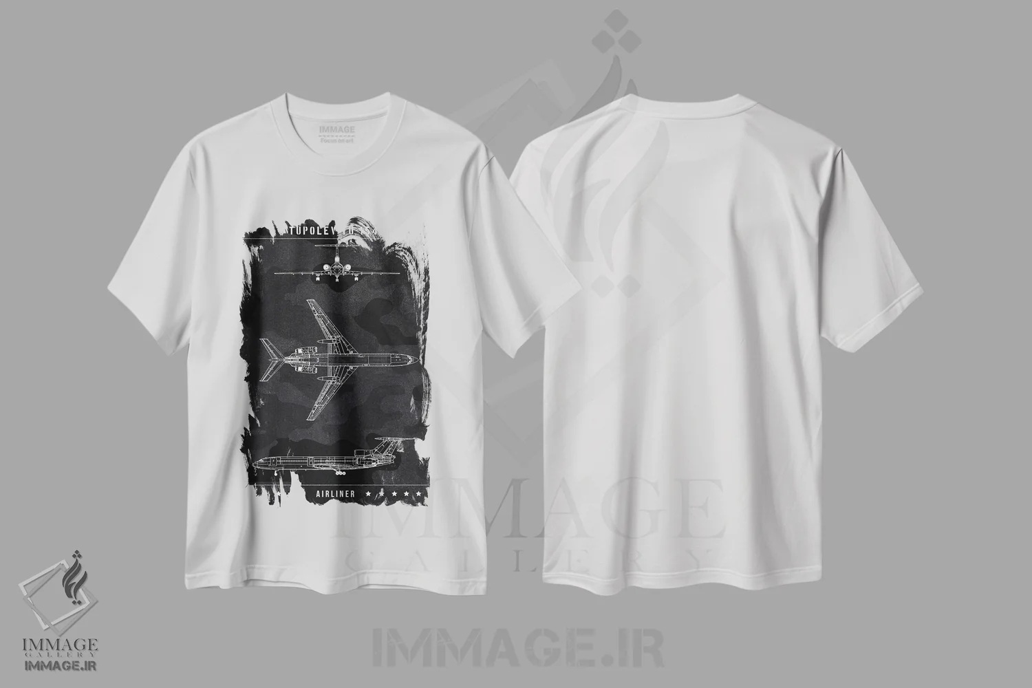 تیشرت سفید طرح دار توپولف Tu-154، هنر تزئینی سیاه و سفید اثر جوزف فرناندو | immage.ir