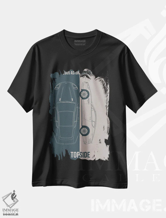 تیشرت مشکی طرح دار استون مارتین DB9 مدل ۲۰۰۵، تزئینی اثر جوزف فرناندو | فروشگاه ایماژ