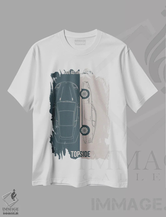 تیشرت سفید طرح دار استون مارتین DB9 مدل ۲۰۰۵، تزئینی اثر جوزف فرناندو | immage.ir