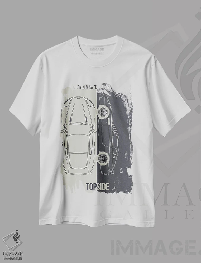 تیشرت سفید طرح دار استون مارتین V8 ونتیج، تزئینی اثر جوزف فرناندو | فروشگاه ایماژ
