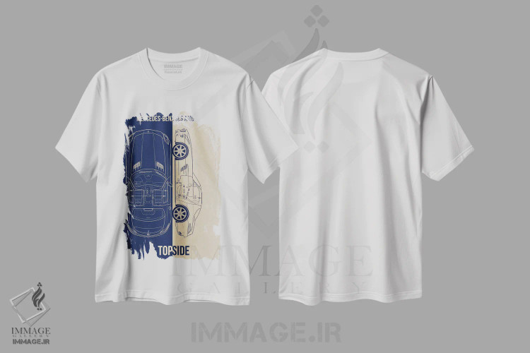 تیشرت سفید طرح دار مرسدس بنز SLS AMG، تزئینی اثر جوزف فرناندو | فروشگاه ایماژ