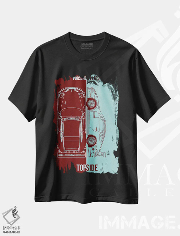 تیشرت مشکی طرح دار پورشه ۹۱۱ GT3 مدل I، تزئینی اثر جوزف فرناندو | فروشگاه ایماژ