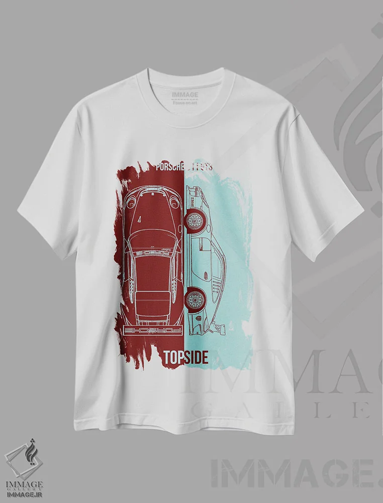 تیشرت سفید طرح دار پورشه ۹۱۱ GT3 مدل I، تزئینی اثر جوزف فرناندو | immage.ir