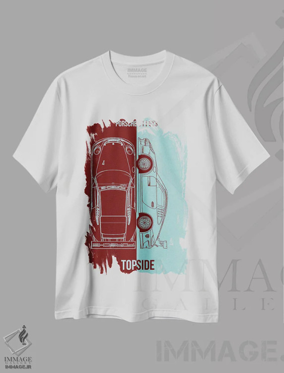 تیشرت سفید طرح دار پورشه ۹۱۱ GT3 مدل I، تزئینی اثر جوزف فرناندو | immage.ir