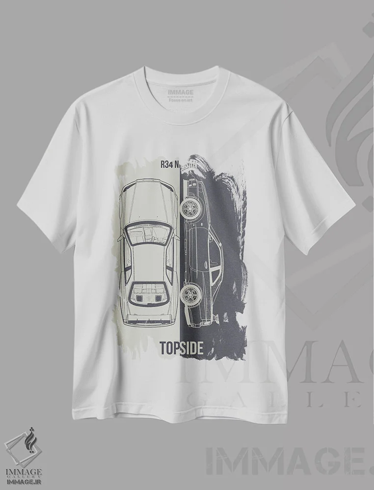 تیشرت سفید طرح دار نیسان آر۳۴، تزئینی اثر جوزف فرناندو | immage.ir