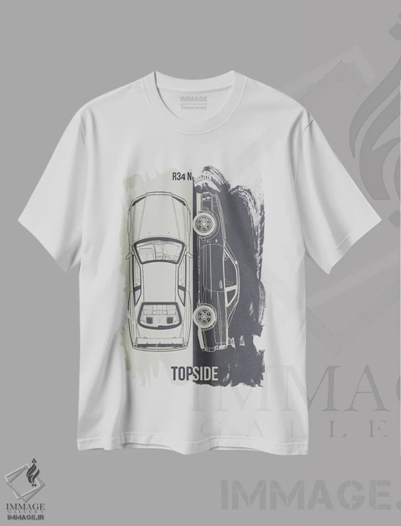 تیشرت سفید طرح دار نیسان آر۳۴، تزئینی اثر جوزف فرناندو | immage.ir