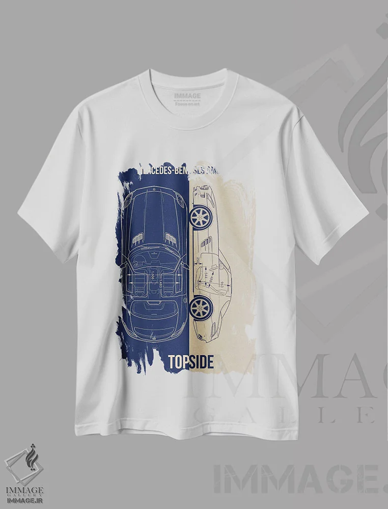 تیشرت سفید طرح دار مرسدس بنز اس ال اس ای ام جی، تزئینی اثر جوزف فرناندو | فروشگاه ایماژ