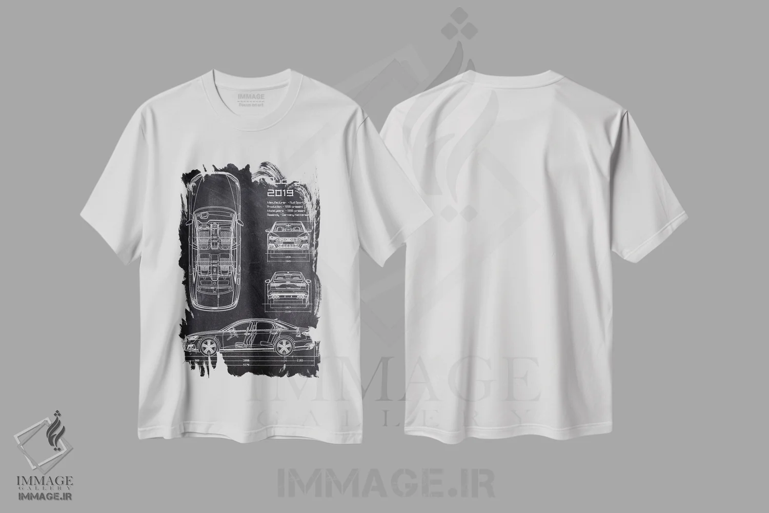 تیشرت سفید طرح دار آئودی اس۸، هنر تزئینی سیاه و سفید اثر جوزف فرناندو | فروشگاه ایماژ