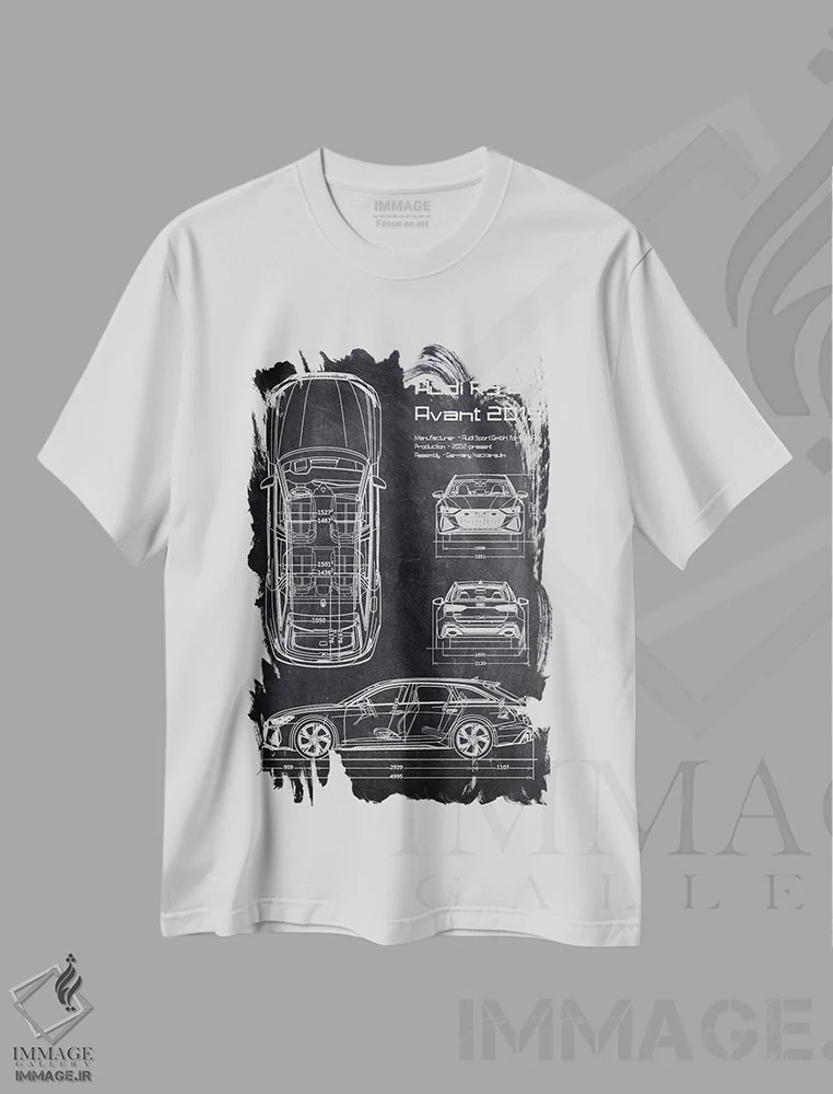 تیشرت سفید طرح دار آئودی آر اس۶ آوانت ۲۰۱۹، هنر تزئینی سیاه و سفید اثر جوزف فرناندو | immage.ir