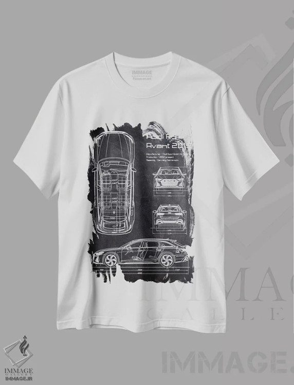 تیشرت سفید طرح دار آئودی آر اس۶ آوانت ۲۰۱۹، هنر تزئینی سیاه و سفید اثر جوزف فرناندو | immage.ir