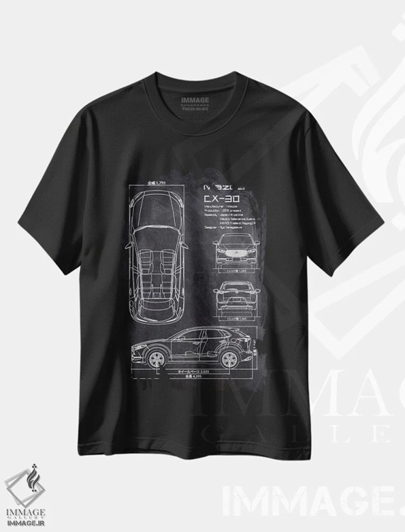 تیشرت مشکی طرح دار مزدا سی ایکس-۳۰، تزئینی اثر جوزف فرناندو | immage.ir