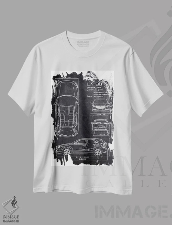 تیشرت سفید طرح دار آئودی اس کیو۸ تی دی او ۲۰۱۹، هنر تزئینی سیاه و سفید اثر جوزف فرناندو | immage.ir