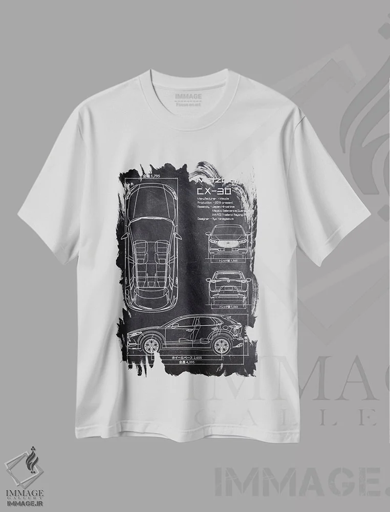 تیشرت سفید طرح دار مزدا سی ایکس-۳۰، تزئینی اثر جوزف فرناندو | فروشگاه ایماژ
