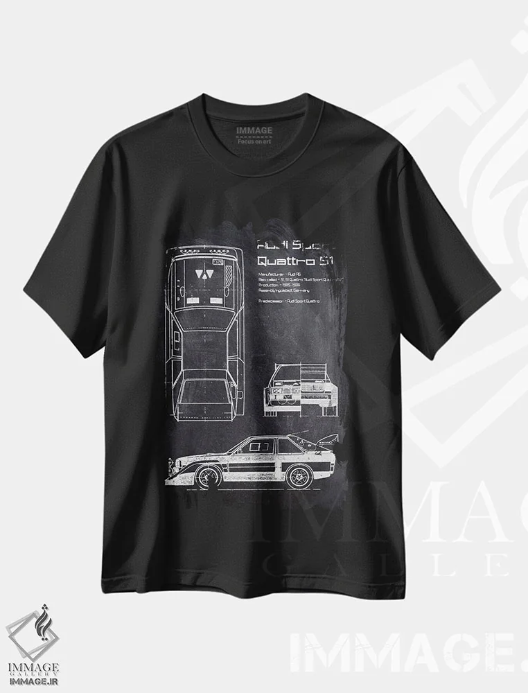 تیشرت مشکی طرح دار آئودی اسپرت کواترو اس۱، هنر تزئینی سیاه و سفید اثر جوزف فرناندو | immage.ir