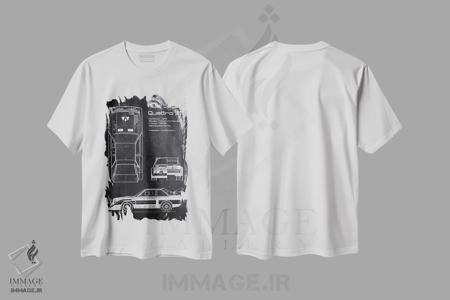 تیشرت سفید طرح دار آئودی اسپرت کواترو اس۱، هنر تزئینی سیاه و سفید اثر جوزف فرناندو | فروشگاه ایماژ