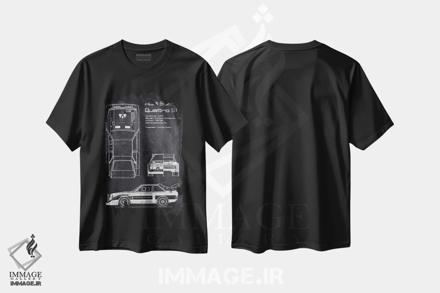 تیشرت مشکی طرح دار آئودی اسپرت کواترو اس۱، هنر تزئینی سیاه و سفید اثر جوزف فرناندو | immage.ir