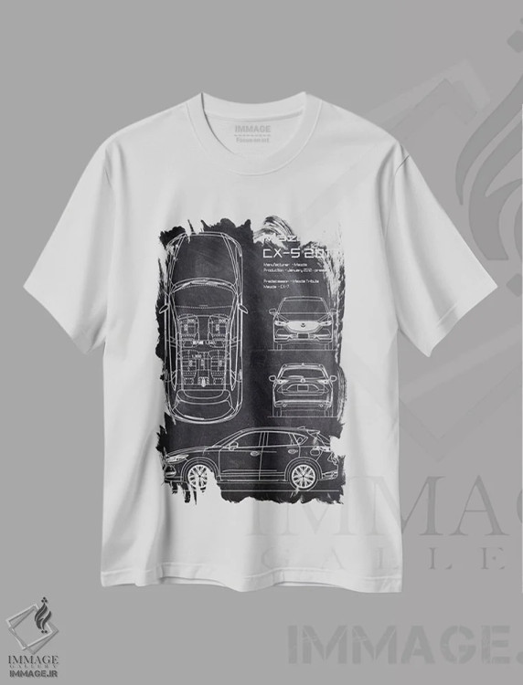 تیشرت سفید طرح دار مزدا سی ایکس-۵ مدل ۲۰۱۷، تزئینی اثر جوزف فرناندو | فروشگاه ایماژ