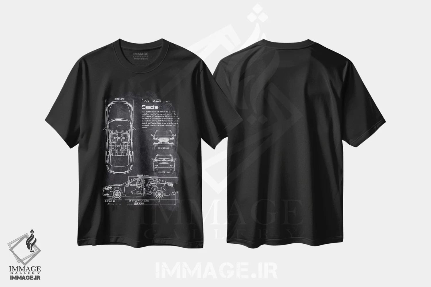 تیشرت مشکی طرح دار مزدا وی آی سدان، هنر تزئینی سیاه و سفید اثر جوزف فرناندو | فروشگاه ایماژ