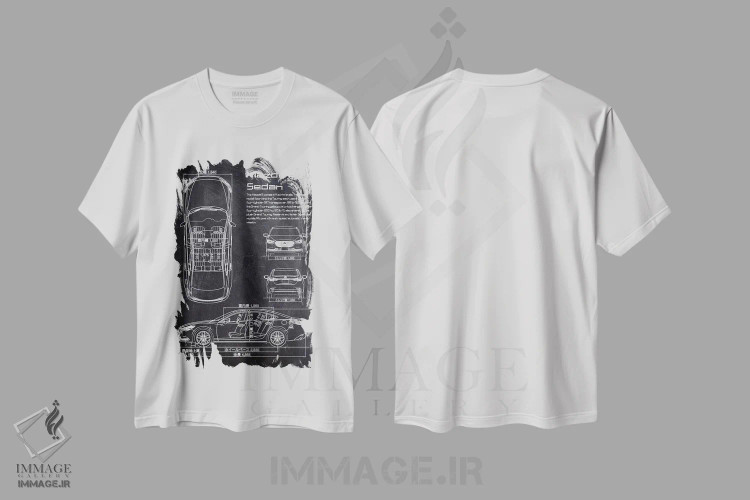 تیشرت سفید طرح دار مزدا وی آی سدان، هنر تزئینی سیاه و سفید اثر جوزف فرناندو | immage.ir