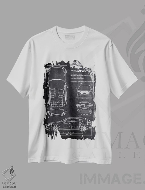 تیشرت سفید طرح دار مزدا ۳ فست بک، هنر تزئینی سیاه و سفید اثر جوزف فرناندو | immage.ir