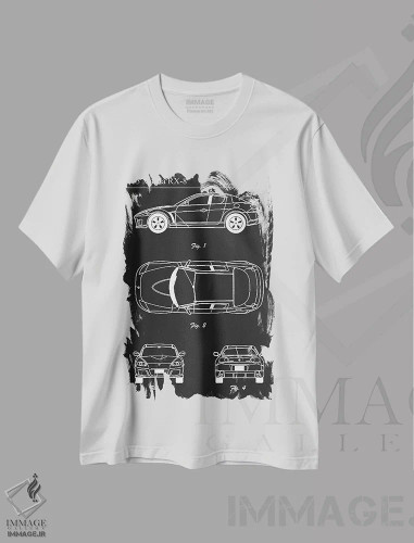 تیشرت سفید طرح دار مزدا آر اکس-۸ مزدااسپید مدل ۲۰۰۳، هنر تزئینی سیاه و سفید اثر جوزف فرناندو | فروشگاه ایماژ