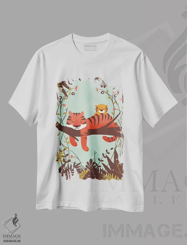 تیشرت سفید طرح دار ببر خفته، تزئینی اثر جی فلک | فروشگاه ایماژ