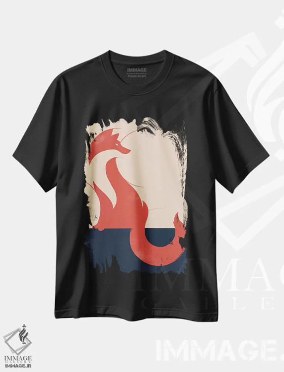 تیشرت مشکی طرح دار روباه، تزئینی اثر جی فلک | فروشگاه ایماژ