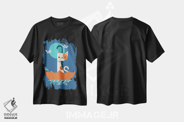 تیشرت مشکی طرح دار گربه در چتر، هنر دیجیتال اثر جی فلک | immage.ir