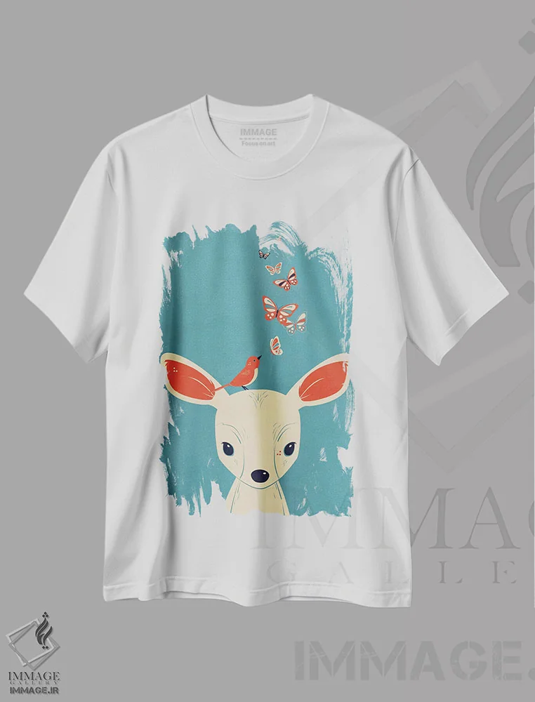 تیشرت سفید طرح دار پر زدن، هنر دیجیتال اثر جی فلک | immage.ir
