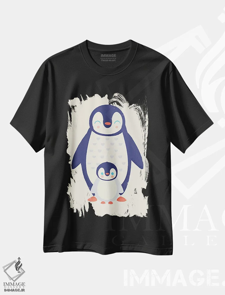 تیشرت مشکی طرح دار مامان پنگوئن، هنر دیجیتال اثر جی فلک | فروشگاه ایماژ